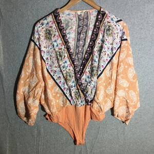 Womens Entro Bodysuit Boho Multi Print Colorful Beachy Cottage Core Coastal